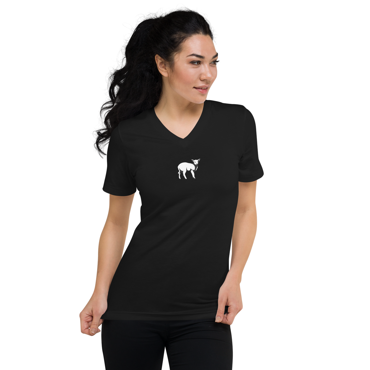 Women's Short-Sleeve V-Neck T-shirt (WHITE/BLACK COLORS) - Lamb Fashion Store