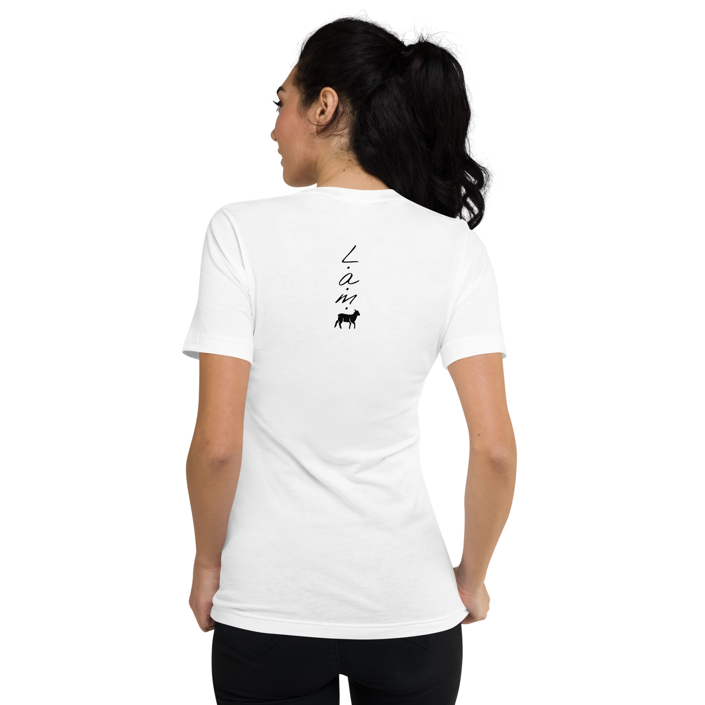 Women's Short-Sleeve V-Neck T-shirt (WHITE/BLACK COLORS) - Lamb Fashion Store