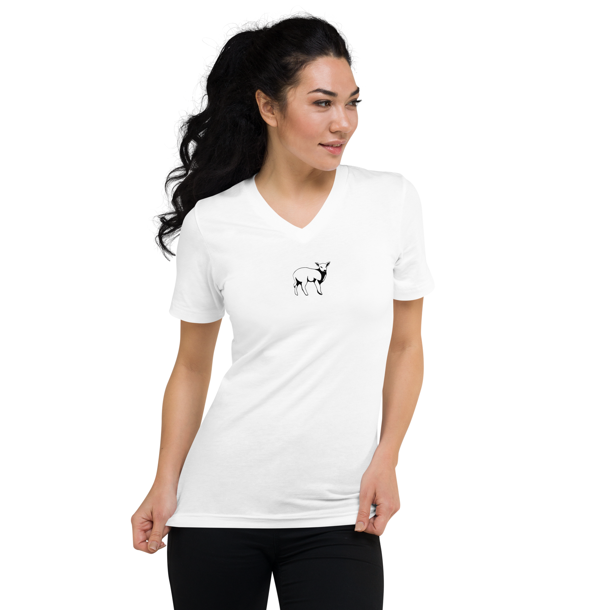 Women's Short-Sleeve V-Neck T-shirt (WHITE/BLACK COLORS) - Lamb Fashion Store