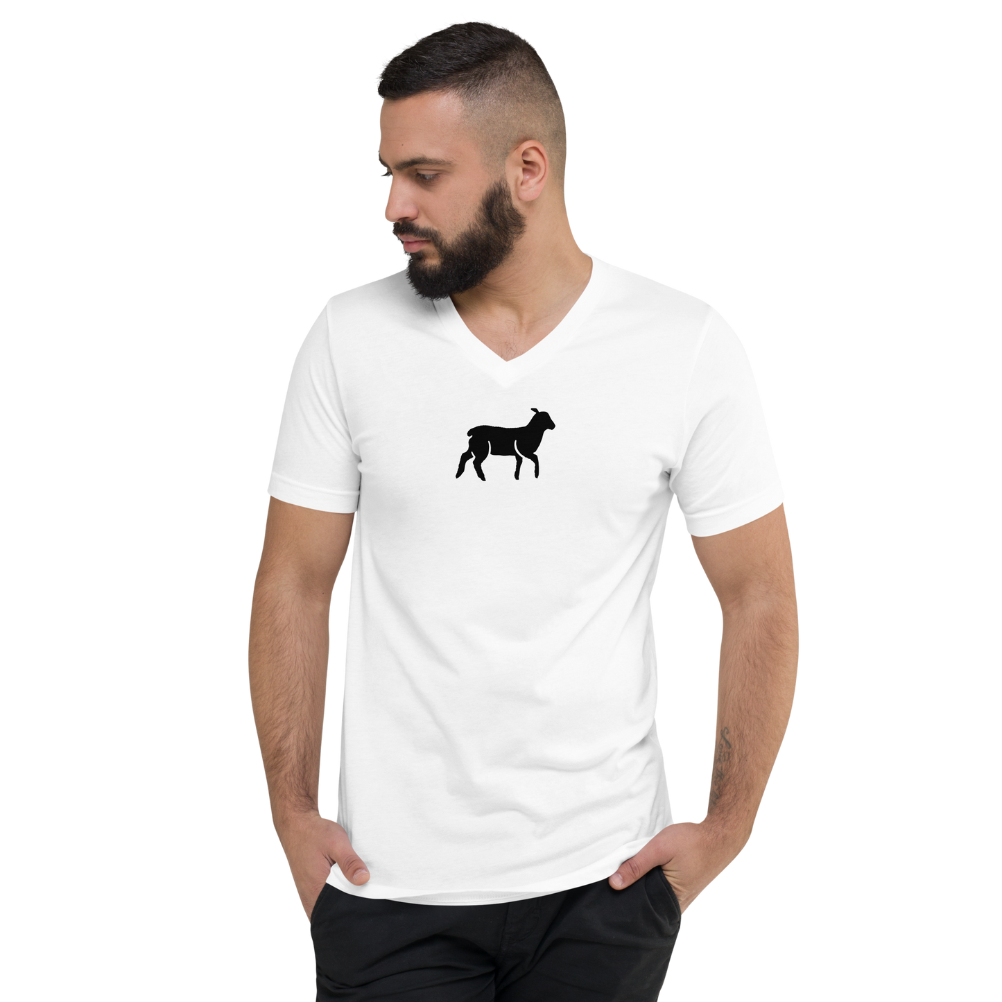 Unisex Lamb Short-Sleeve V-Neck T-shirt (White/Black Colors) - Lamb Fashion Store