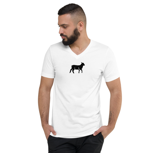 Unisex Lamb Short-Sleeve V-Neck T-shirt (White/Black Colors) - Lamb Fashion Store