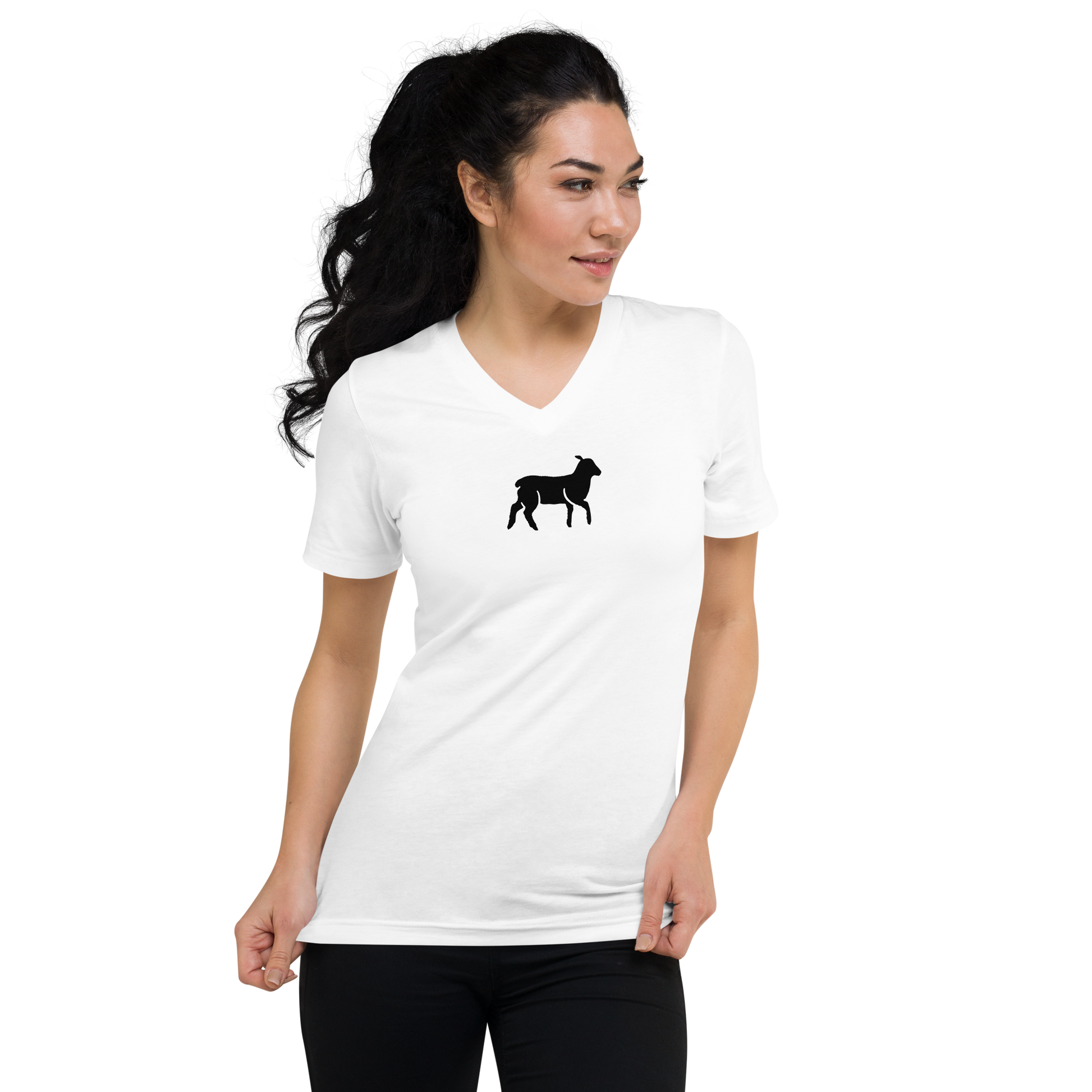 Unisex Lamb Short-Sleeve V-Neck T-shirt (White/Black Colors) - Lamb Fashion Store