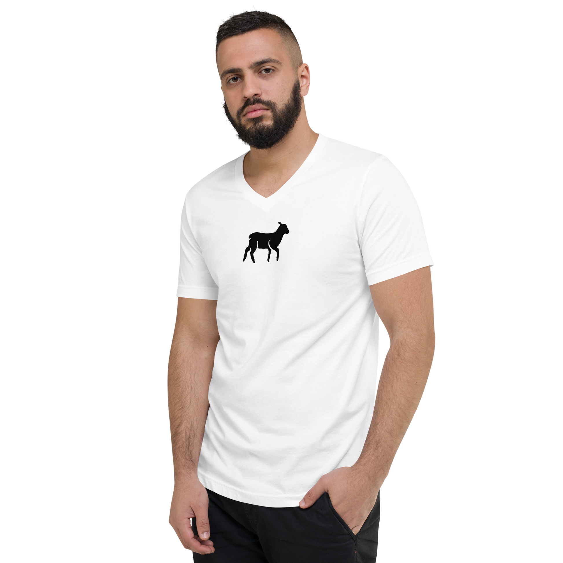 Unisex Lamb Short-Sleeve V-Neck T-shirt (White/Black Colors) - Lamb Fashion Store