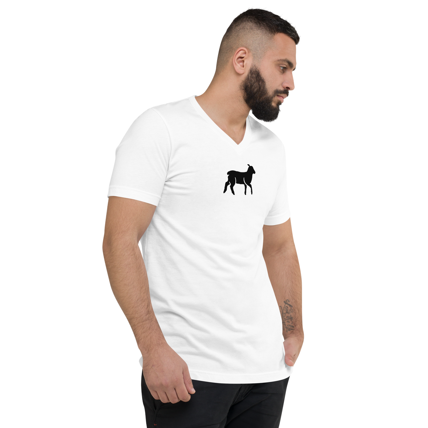 Unisex Lamb Short-Sleeve V-Neck T-shirt (White/Black Colors) - Lamb Fashion Store